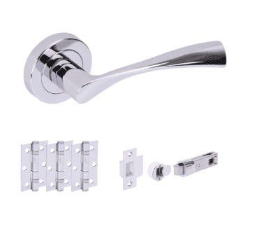 Hunta Zena  Polished Chrome Door Handle Bullet Latch Pack (x3 hinges)