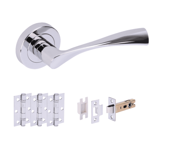 Hunta Zena  Polished Chrome Door Handle Latch Pack (x3 hinges)