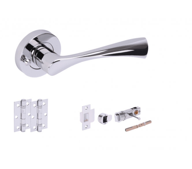 Hunta Zena Polished Chrome Privacy Door Handle Bullet Latch Pack (x2 hinges)