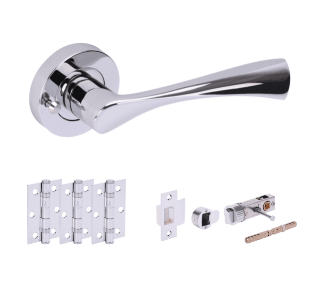 Hunta Zena  Polished Chrome Privacy Door Handle Bullet Latch Pack (x3 hinges)