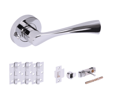 Hunta Zena  Polished Chrome Privacy Door Handle Bullet Latch Pack (x3 hinges)