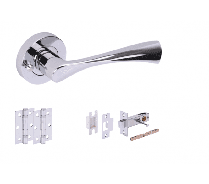 Hunta Zena Polished Chrome Privacy Door Handle Latch Pack (x2 hinges)