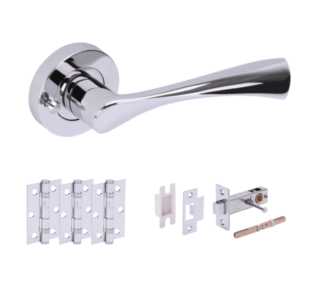 Hunta Zena Polished Chrome Privacy Door Handle Latch Pack (x3 hinges)