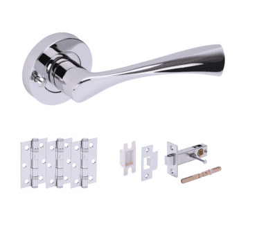 Hunta Zena Polished Chrome Privacy Door Handle Latch Pack (x3 hinges)