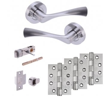 Hunta Zena Privacy Door Handle Bullet Latch Pack (x3 102mm Fire Rated Hinges) - Satin Chrome