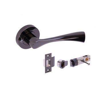 Hunta Zena Privacy Door Handle on Rose W/Privacy Bullet Latch - Black Nickel