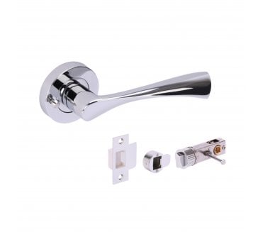 Hunta Zena Privacy Door Handle on Rose W/Privacy Bullet Latch - Polished Chrome