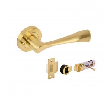 Hunta Zena Privacy Door Handle on Rose W/Privacy Bullet Latch - Satin Brass