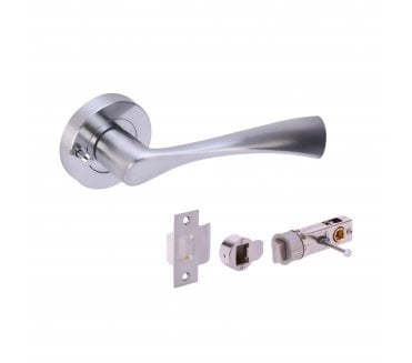 Hunta Zena Privacy Door Handle on Rose W/Privacy Bullet Latch - Satin Chrome