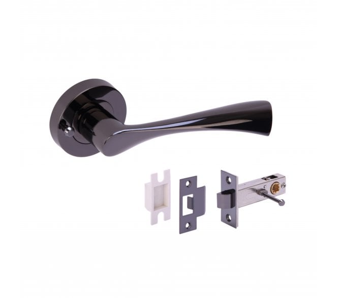 Hunta Zena Privacy Door Handle on Rose W/Privacy Latch - Black Nickel