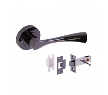 Hunta Zena Privacy Door Handle on Rose W/Privacy Latch - Black Nickel
