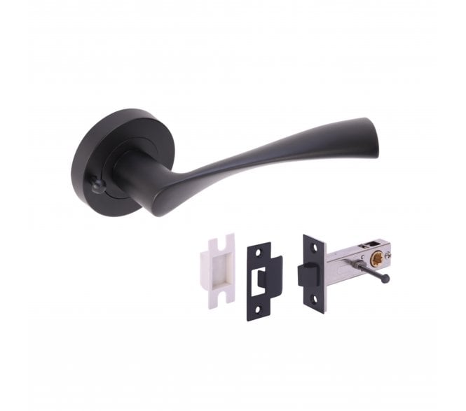 Hunta Zena Privacy Door Handle on Rose W/Privacy Latch - Matt Black
