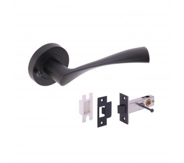 Hunta Zena Privacy Door Handle on Rose W/Privacy Latch - Matt Black