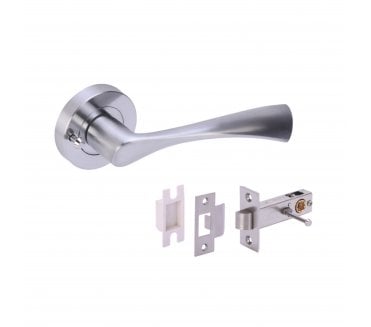Hunta Zena Privacy Door Handle on Rose W/Privacy Latch - Satin Chrome