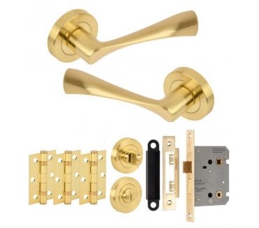 Hunta Zena Satin Brass Door Handle Bath Pack (3x Hinges)
