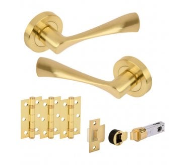 Hunta Zena Satin Brass Door Handle Bullet Latch Pack (x3 hinges)