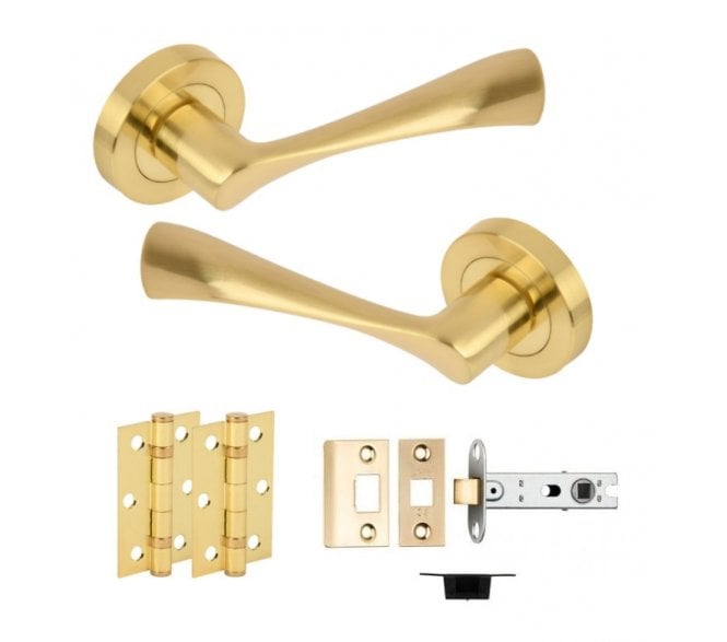 Hunta Zena Satin Brass Door Handle Latch Pack (x2 hinges)