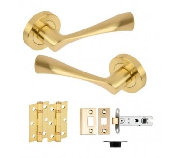 Hunta Zena Satin Brass Door Handle Latch Pack (x2 hinges)