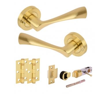 Hunta Zena Satin Brass Privacy Door Handle Bullet Latch Pack (x2 hinges)