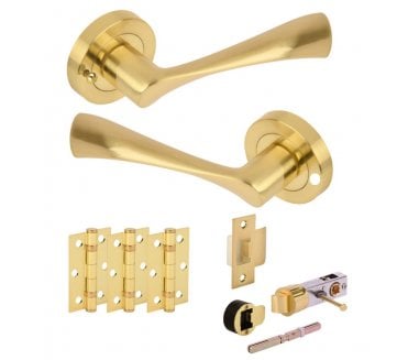 Hunta Zena Satin Brass Privacy Door Handle Bullet Latch Pack (x3 hinges)