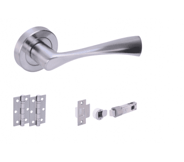 Hunta Zena Satin Chrome Door Handle Bullet Latch Pack (x2 hinges)