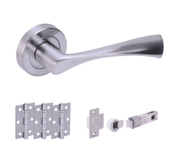 Hunta Zena  Satin Chrome Door Handle Bullet Latch Pack (x3 hinges)