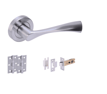 Hunta Zena  Satin Chrome Door Handle Latch Pack (x2 hinges)