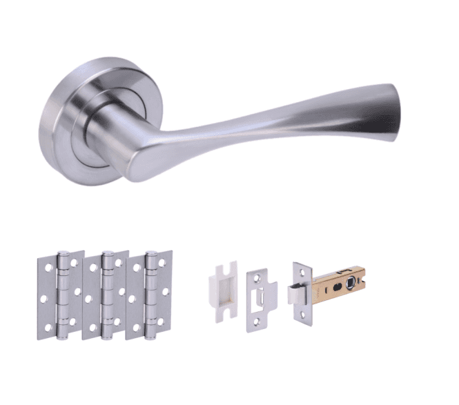 Hunta Zena  Satin Chrome Door Handle Latch Pack (x3 hinges)