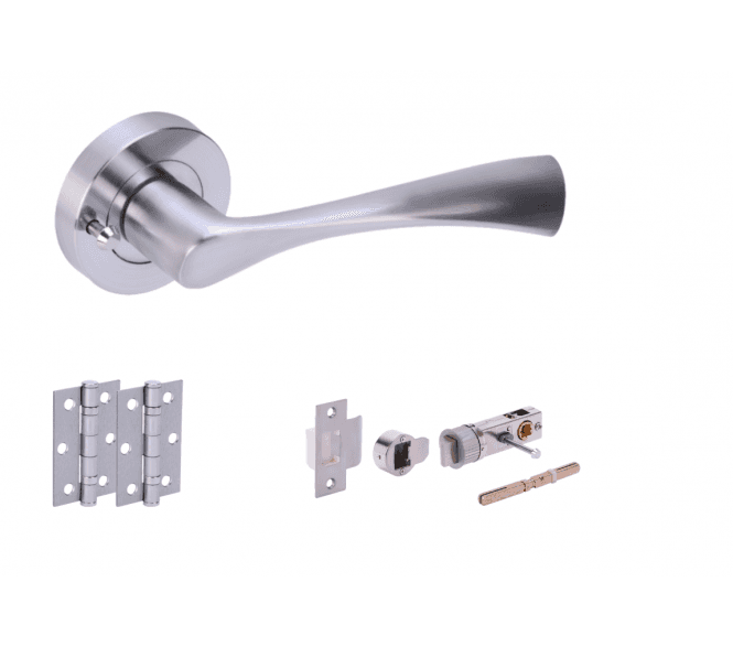 Hunta Zena Satin Chrome Privacy Door Handle Bullet Latch Pack (x2 hinges)