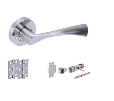 Hunta Zena Satin Chrome Privacy Door Handle Bullet Latch Pack (x2 hinges)