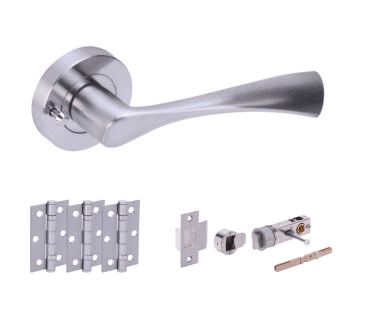 Hunta Zena  Satin Chrome Privacy Door Handle Bullet Latch Pack (x3 hinges)