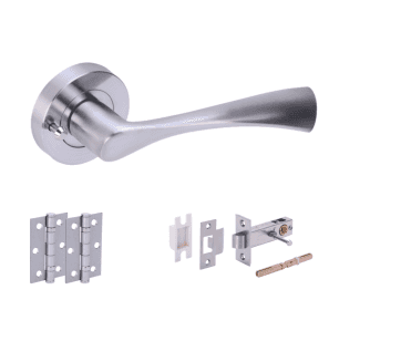 Hunta Zena Satin Chrome Privacy Door Handle Latch Pack (x2 hinges)