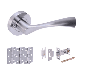 Hunta Zena  Satin Chrome Privacy Door Handle Latch Pack (x3 hinges)