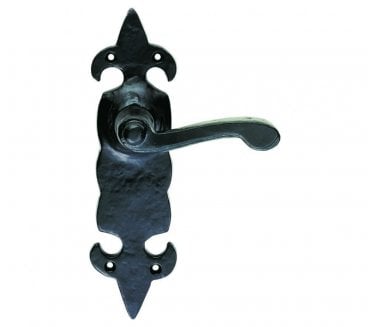Ludlow Fleur De Lys Door Handles On Backplate - Black Antique