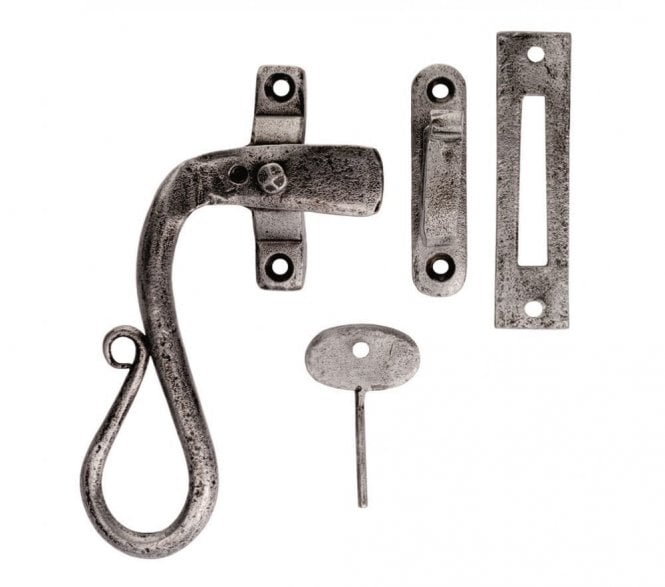 Ludlow Foundries PE1006LH Monkeytail Locking Casement Fastener (Left Hand) - Pewter