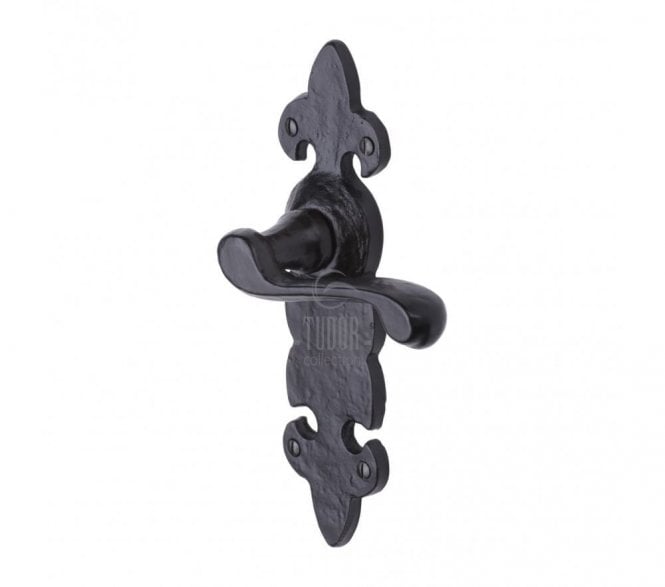 M Marcus TC Fleur De Lys Door Handles On Backplate - Black Antique