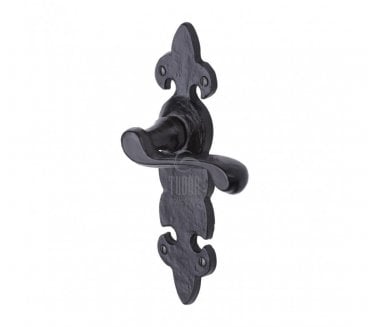 M Marcus TC Fleur De Lys Door Handles On Backplate - Black Antique