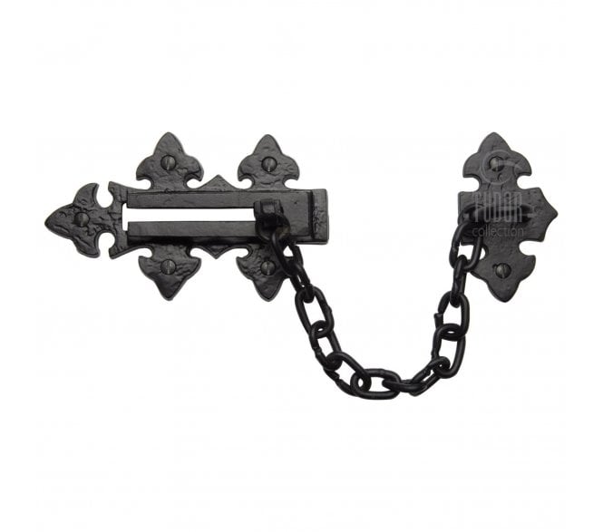 M Marcus TC107 Fleur De Lys Door Security Chain - Black Antique
