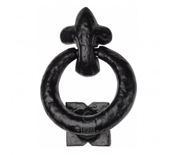 M Marcus TC335 Tudor Fleur De Lys Ring Door Knocker - Black Antique