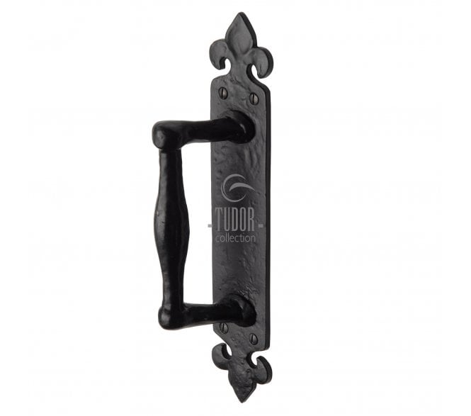 M Marcus TC386 Pull Handle On Fleur-De-Lys Backplate 259mm - Black Antique