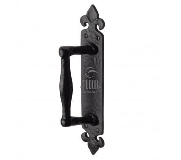 M Marcus TC386 Pull Handle On Fleur-De-Lys Backplate 259mm - Black Antique