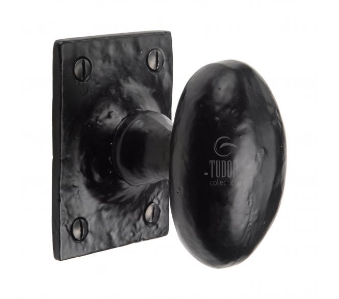 M Marcus TC550 Oval Mortice Door Knobs On Square Plates - Black Antique