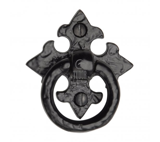 M Marcus Tudor TC626 Cabinet Ring On Gothic Plate - Black Antique