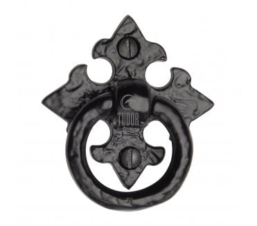 M Marcus Tudor TC626 Cabinet Ring On Gothic Plate - Black Antique