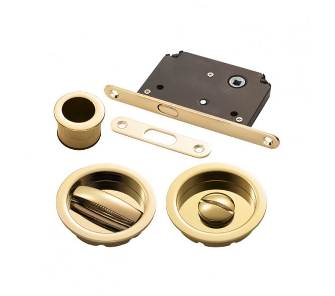 Manital ART55B Sliding Pocket Door Bathroom Lock - Polished Brass
