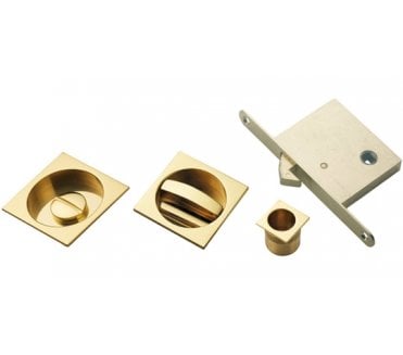 Manital ART55B Sliding Pocket Door Bathroom Lock (Square) - Polished Brass