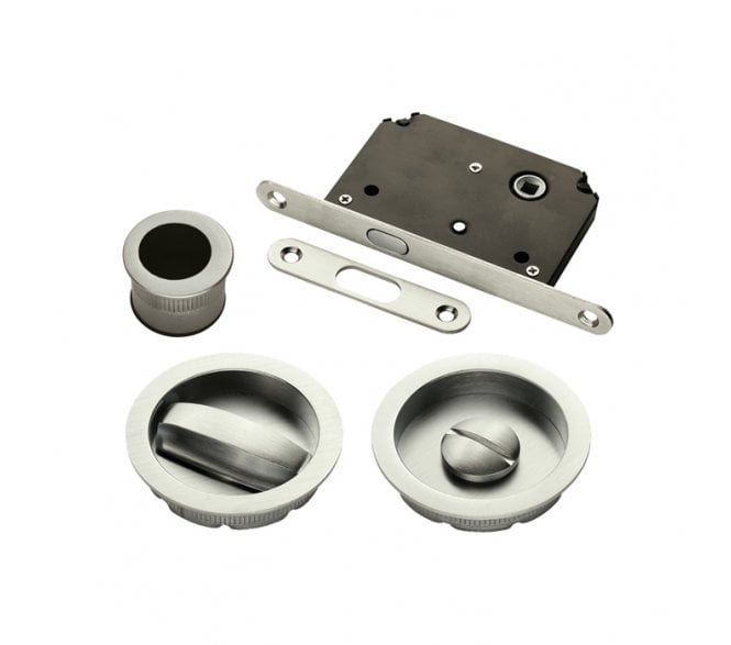 Manital ART55BSN Sliding Pocket Door Bathroom Lock - Satin Nickel