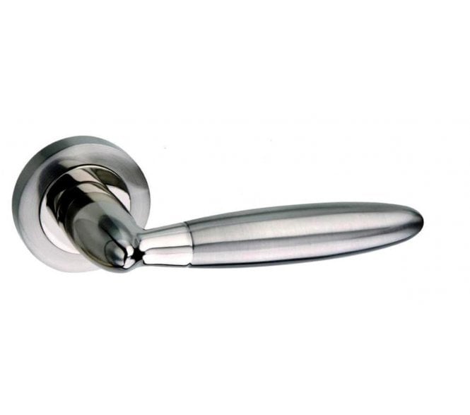 Mediterranean Gibraltar Lever Handle On Rose - Satin Nickel/Polished Nickel