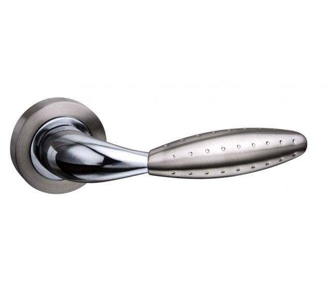 Mediterranean Oran Lever Handle On Rose - Satin Nickel/Polished Chrome