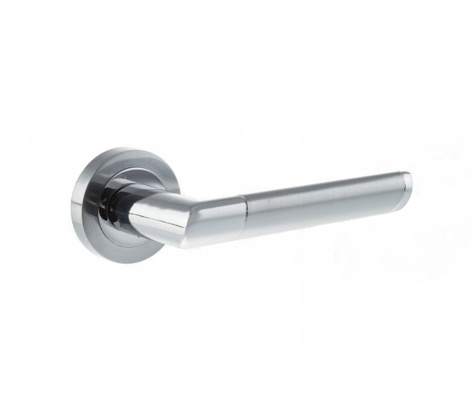 Mediterranean Santorini Lever Handle On Rose - Satin Chrome/Polished Chrome